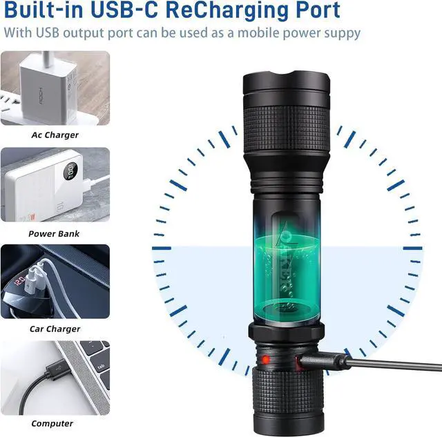 Alt view image 3 of 7 - XF2013 USB-C Rechargeable Flashlight 2000 Lumens,5 Light Modes LED Flashlight, Waterproof Hand light for Hiking Camping