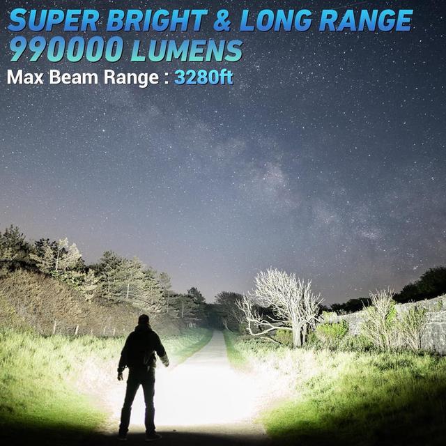 Alt view image 2 of 7 - Rechargeable LED Flashlights High Lumen,990,000 Lumens Super Bright Flashlight,Powerful Flash Light 7 Modes with COB Work Light IPX7 Waterproof for Outdoor Emergency Camping Hiking