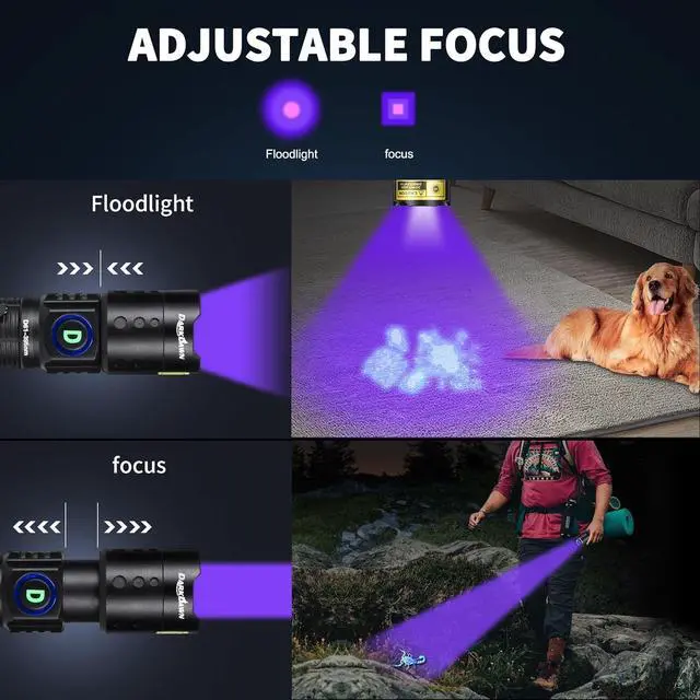 Alt view image 2 of 6 - UV Flashlight 395nm Black Light Mini USB Rechargeable Ultraviolet LED Blacklight Woods Lamp Powerful Fluorescent Portable Detector for Pet Urine Stains Scorpions Resin Curing