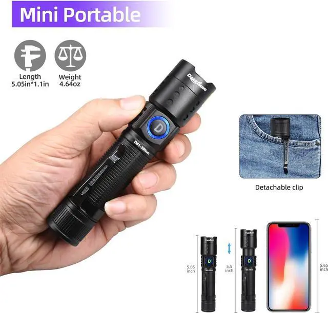 Alt view image 5 of 6 - UV Flashlight 395nm Black Light Mini USB Rechargeable Ultraviolet LED Blacklight Woods Lamp Powerful Fluorescent Portable Detector for Pet Urine Stains Scorpions Resin Curing