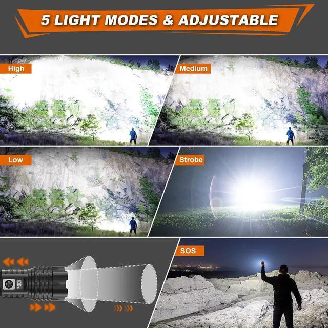 Alt view image 6 of 7 - Flashlights High Lumens Rechargeable, 990,000 Lumens XHM77.2 LED Flashlight Super Bright Flash Light Battery Powered, Powerful Flashlights Handheld Linternas for Emergencies Camping