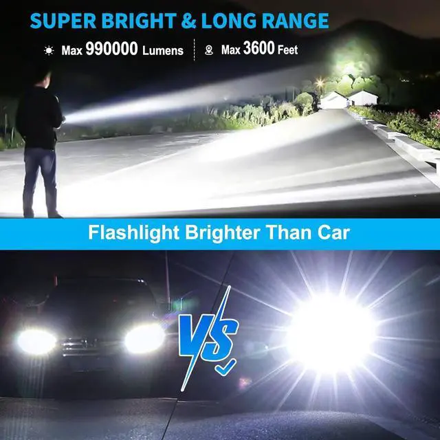 Alt view image 2 of 7 - Rechargeable Flashlights High Lumens, 990,000 Lumen Brightest Led Flashlight with 5 Modes & 12H Long Runtime, Powerful Waterproof Handheld Flash Light, Super Bright Flashlight for Home, Camping