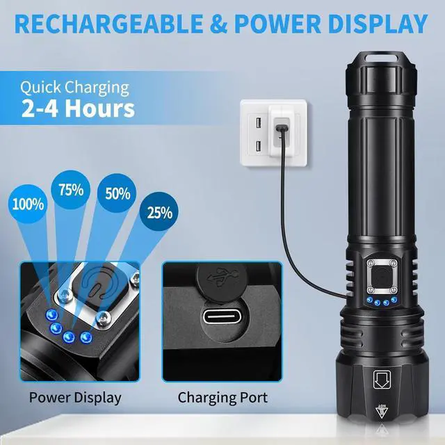 Alt view image 4 of 7 - Rechargeable Flashlights High Lumens, 990,000 Lumen Brightest Led Flashlight with 5 Modes & 12H Long Runtime, Powerful Waterproof Handheld Flash Light, Super Bright Flashlight for Home, Camping
