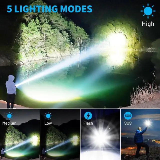 Alt view image 5 of 7 - Rechargeable Flashlights High Lumens, 990,000 Lumen Brightest Led Flashlight with 5 Modes & 12H Long Runtime, Powerful Waterproof Handheld Flash Light, Super Bright Flashlight for Home, Camping