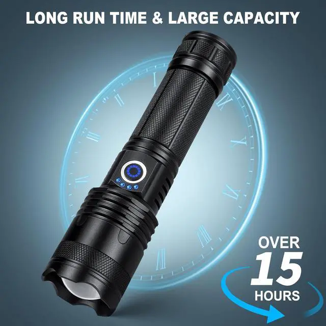 Alt view image 3 of 7 - Cinlinso Flashlights High Lumens Rechargeable - 990000 lumens Super Bright LED Flashlight with 5 Modes, IPX7 Waterproof, Powerful Handheld Flash Light for Home, Camping Hiking, Black, M110-S