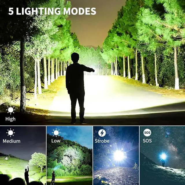 Alt view image 5 of 7 - Cinlinso Flashlights High Lumens Rechargeable - 990000 lumens Super Bright LED Flashlight with 5 Modes, IPX7 Waterproof, Powerful Handheld Flash Light for Home, Camping Hiking, Black, M110-S