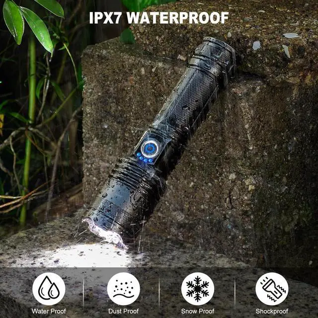 Alt view image 7 of 7 - Cinlinso Flashlights High Lumens Rechargeable - 990000 lumens Super Bright LED Flashlight with 5 Modes, IPX7 Waterproof, Powerful Handheld Flash Light for Home, Camping Hiking, Black, M110-S