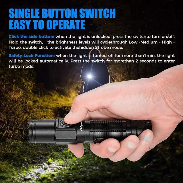 Alt view image 3 of 5 - NT21 1200 Lumens Small Bright Flashlight with Power Display, IP67 Waterproof, 5 Light Modes, 984ft Long Throw EDC Pocket-Size Torch for Camping Searching Emergency