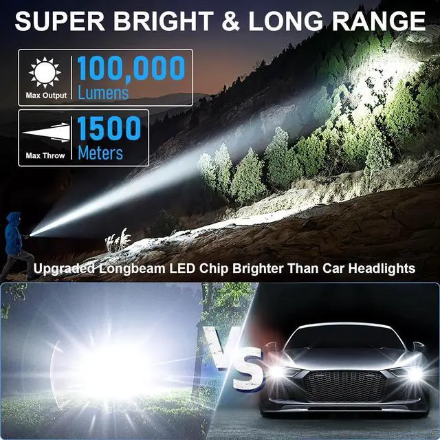 Alt view image 2 of 7 - Flashlights High Lumens Rechargeable - 100,000 Lumens Super Bright LED Magnetic Tactical Flashlight with Sidelight 8 Modes Waterproof Powerful Handheld Flash Light for Emergency Camping Home Car