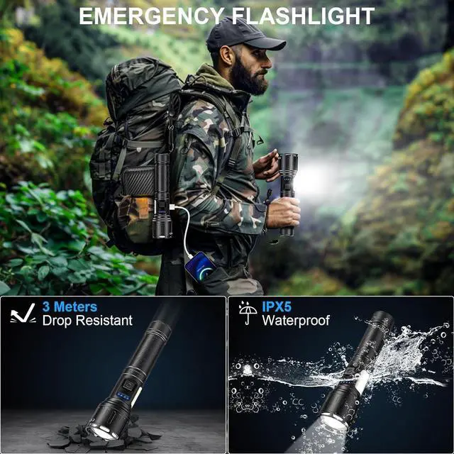 Alt view image 4 of 7 - Flashlights High Lumens Rechargeable - 100,000 Lumens Super Bright LED Magnetic Tactical Flashlight with Sidelight 8 Modes Waterproof Powerful Handheld Flash Light for Emergency Camping Home Car