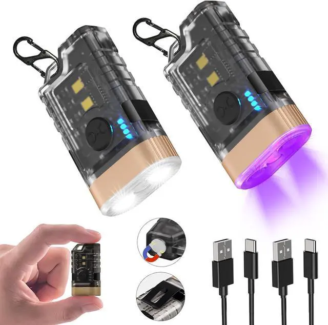 Main image of LED Small Powerful EDC Flashlight, 365nm UV Black Light, Mini Led Flashlight 1500 LM, USB C Rechargeable Mini Keychain Flash Light with Clip, Tail Magnet, 9 Modes, Waterproof Pocket Flashlights 2 PC