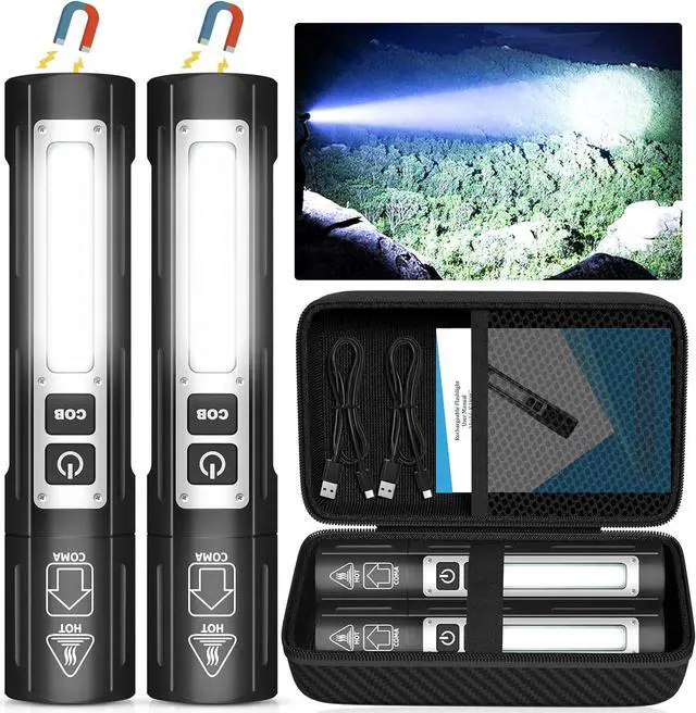 Main image of Rechargeable Flashlights High Lumens - Super Bright Small Pocket Magnetic Flashlight 8 Modes LED Tactical Flash Light Dual Button Powerful Flashlight for Camping (2 Pure Black)