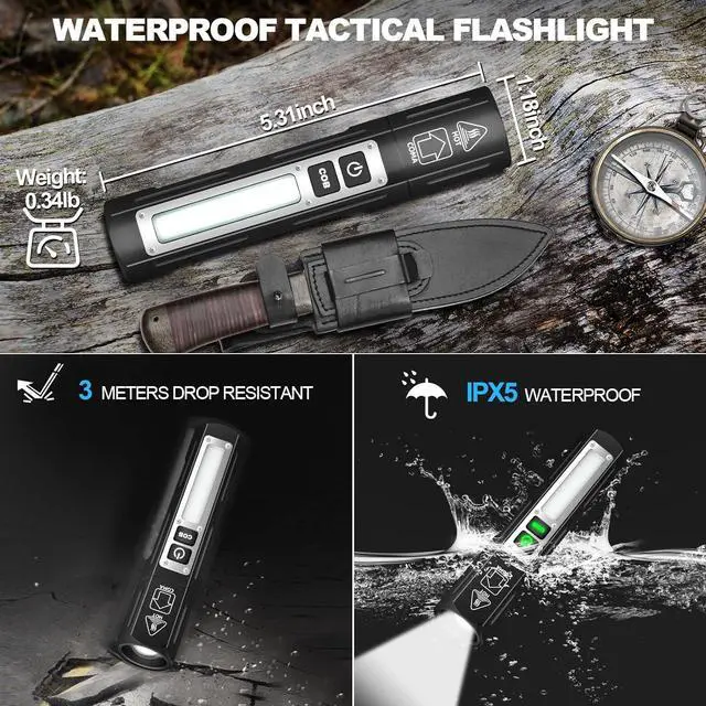 Alt view image 4 of 7 - Rechargeable Flashlights High Lumens - Super Bright Small Pocket Magnetic Flashlight 8 Modes LED Tactical Flash Light Dual Button Powerful Flashlight for Camping (2 Pure Black)