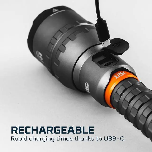 Alt view image 2 of 6 - 12K Flashlight & Portable Charger | 12000 Lumens 5 Light Modes Rechargeable Waterproof & Impact Resistant Powers USB Devices Great for Hunting & Camping Includes USB-C Charging Cable
