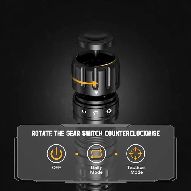 Alt view image 3 of 6 - Wurkkos TD03 LED Tactical Flashlight Rechargeable,1800 Lumens IP68 Waterproof EDC Flashlight With Tail Rotary Switch One Click Strobe Flashlight Longest Range 1158 Feet,Emergency LED Flashlight(5000K)