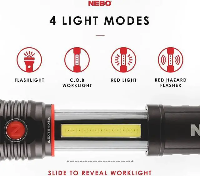 Alt view image 2 of 6 - NEBO SLYDE+ Flashlight (2nd Gen) | 400 Lumens, 7 Light Modes, Bright COB Work Light & LED Tactical Flashlight, Magnetic Base, Great for Camping, Water Resistant, Includes 4x AAA Alkaline Batteries