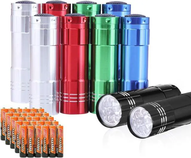 Main image of 10 Pack of Flashlights 9 LED Mini Aluminum Flashlight Bulk with Lanyard 30 AAA Batteries Included Assorted Colors Handheld Flashlights for Hurricane Supplies Camping Night Reading Cycling
