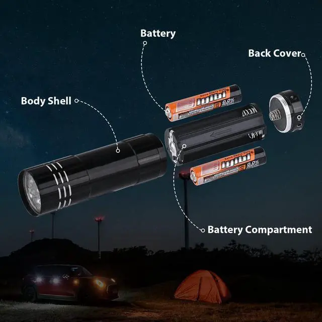 Alt view image 3 of 7 - 10 Pack of Flashlights 9 LED Mini Aluminum Flashlight Bulk with Lanyard 30 AAA Batteries Included Assorted Colors Handheld Flashlights for Hurricane Supplies Camping Night Reading Cycling