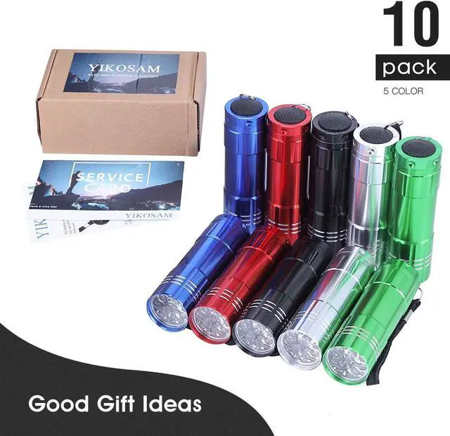 Alt view image 7 of 7 - 10 Pack of Flashlights 9 LED Mini Aluminum Flashlight Bulk with Lanyard 30 AAA Batteries Included Assorted Colors Handheld Flashlights for Hurricane Supplies Camping Night Reading Cycling