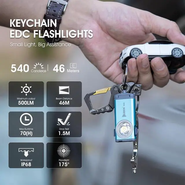 Alt view image 2 of 7 - WUBEN G2 LED Mini Flashlights, 500 Lumens Small EDC Flashlight Keychain, 5 Modes Rechargable Handheld Pocket Torch with High Lumens for Camping, Outdoor, Emergency, Everyday Flashlights(Blue)