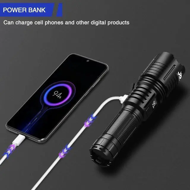 Alt view image 5 of 7 - Rechargeable Flashlights 1000000 Lumen LED Flashlight with Digital Power Display and Zoomable Flashlights High Lumen Super Bright Long Distance for Camping bushcraft Outdoor