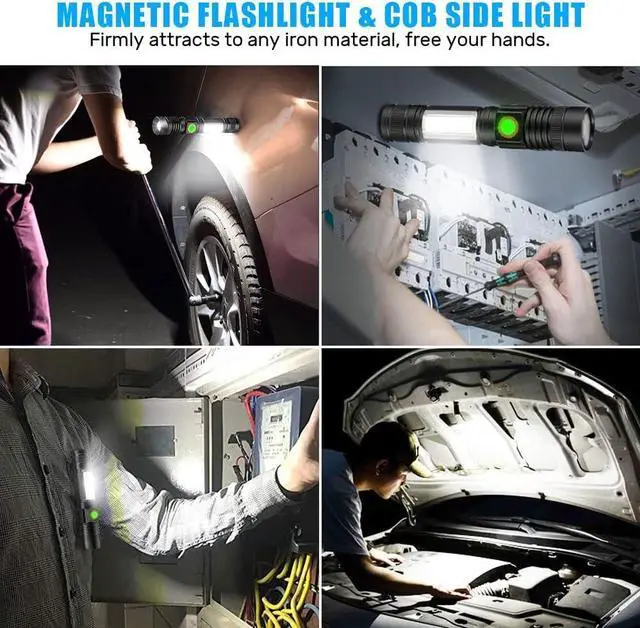 Alt view image 2 of 7 - Rechargeable LED Flashlights, Magnetic Flashlight Super Bright Tactical Flashlight with SideLight,USB Rechargeable,Zoomable,Waterproof Best Small Flashlight for Camping, Emergency