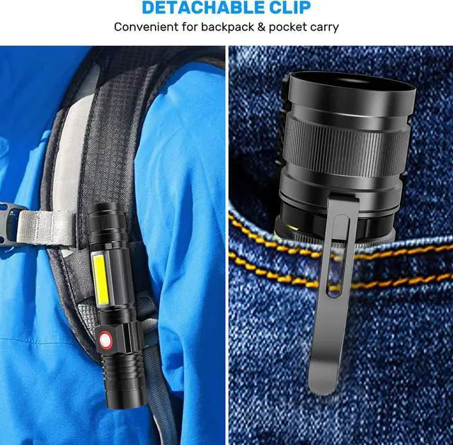 Alt view image 4 of 7 - Rechargeable LED Flashlights, Magnetic Flashlight Super Bright Tactical Flashlight with SideLight,USB Rechargeable,Zoomable,Waterproof Best Small Flashlight for Camping, Emergency