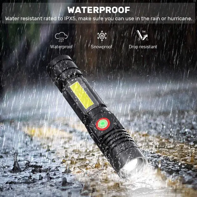 Alt view image 6 of 7 - Rechargeable LED Flashlights, Magnetic Flashlight Super Bright Tactical Flashlight with SideLight,USB Rechargeable,Zoomable,Waterproof Best Small Flashlight for Camping, Emergency