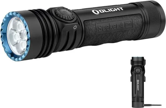 Main image of OLIGHT Seeker 4 Pro Rechargeable Flashlights, 4600 Lumens High Powerful Bright Light with USB C Holster, Waterproof IPX8 for Emergencies, Camping, Searching (Matte Black Cool White)