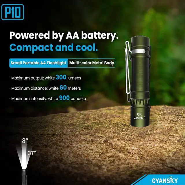 Alt view image 2 of 7 - P10 300 Lumens EDC Flashlight,Mini Pocket Flashlight for Camping and Hiking,Tail Switch Small Portable Flashlight,Powered by Single AA Battery,Green