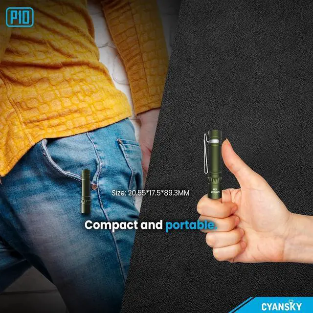 Alt view image 5 of 7 - P10 300 Lumens EDC Flashlight,Mini Pocket Flashlight for Camping and Hiking,Tail Switch Small Portable Flashlight,Powered by Single AA Battery,Green