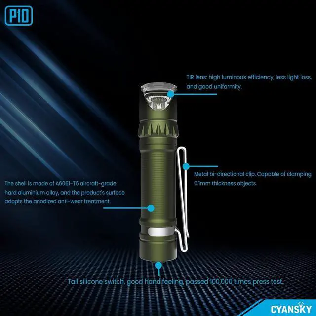 Alt view image 6 of 7 - P10 300 Lumens EDC Flashlight,Mini Pocket Flashlight for Camping and Hiking,Tail Switch Small Portable Flashlight,Powered by Single AA Battery,Green