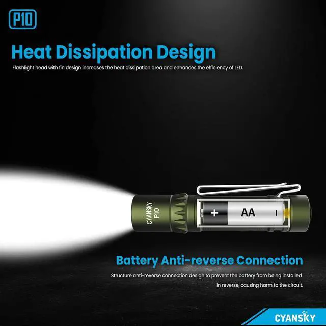 Alt view image 7 of 7 - P10 300 Lumens EDC Flashlight,Mini Pocket Flashlight for Camping and Hiking,Tail Switch Small Portable Flashlight,Powered by Single AA Battery,Green