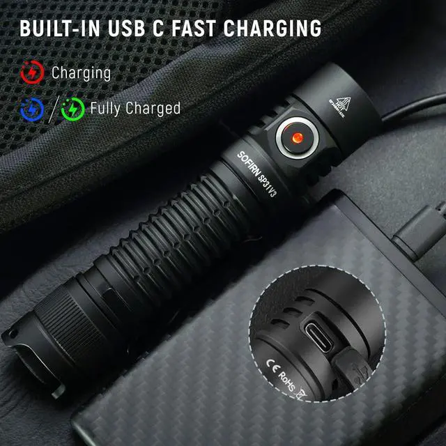 Alt view image 6 of 7 - Sofirn SP31 V3.0 Tactical Flashlight Rechargeable, 2000 High Lumen Pocket Flashlight with Powerful LED, Dual Switches and Battery for EDC, Home, Emergency, Heavy Duty, IP68 Waterproof / Compact Built