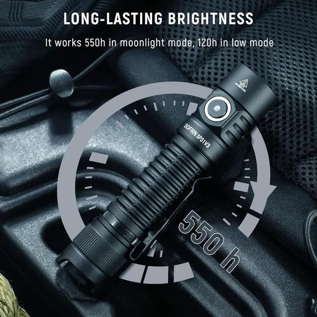 Alt view image 5 of 7 - Sofirn SP31 V3.0 Tactical Flashlight Rechargeable, 2000 High Lumen Pocket Flashlight with Powerful LED, Dual Switches and Battery for EDC, Home, Emergency, Heavy Duty, IP68 Waterproof / Compact Built