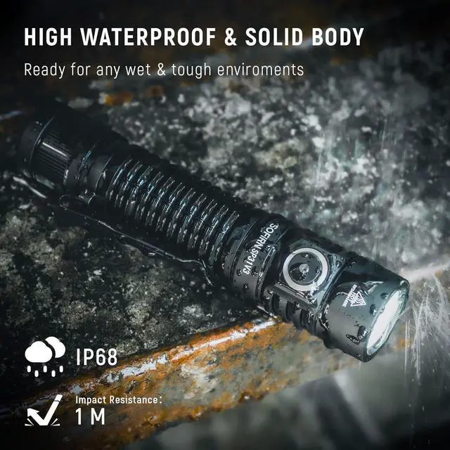 Alt view image 7 of 7 - Sofirn SP31 V3.0 Tactical Flashlight Rechargeable, 2000 High Lumen Pocket Flashlight with Powerful LED, Dual Switches and Battery for EDC, Home, Emergency, Heavy Duty, IP68 Waterproof / Compact Built