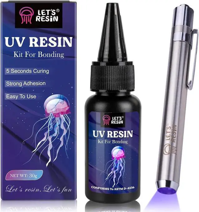 Main image of LET'S RESIN UV Resin Kit with Light, Bonding&Curing in Seconds, 30g UV Resin with Flashlight for Welding, Jewelry UV Glue Adhesive for Plastic Repair, Glass Light, Craft Decor