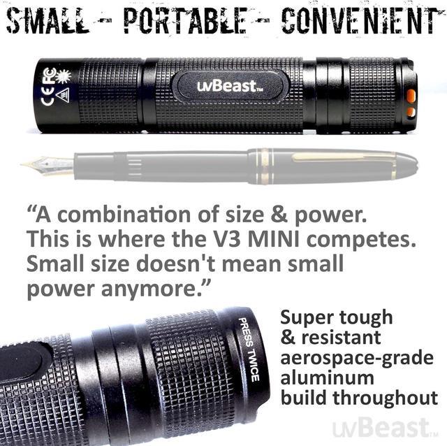 Alt view image 5 of 7 - New V3 365nm MINI - Black Light UV Flashlight  High Definition Pure Ultraviolet - Professional Grade High Power Upgraded 5 Core UV LED  USA Stock