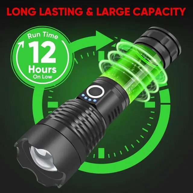Alt view image 3 of 6 - Rechargeable Flashlights High Lumens, High Power LED Flashlight XHP70.2 Powerful Tactical Flashlight with Zoomable Focus, 5 Modes Water Resistant Flash Light for Home and Outdoor