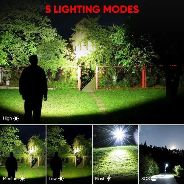Alt view image 5 of 6 - Rechargeable Flashlights High Lumens, High Power LED Flashlight XHP70.2 Powerful Tactical Flashlight with Zoomable Focus, 5 Modes Water Resistant Flash Light for Home and Outdoor
