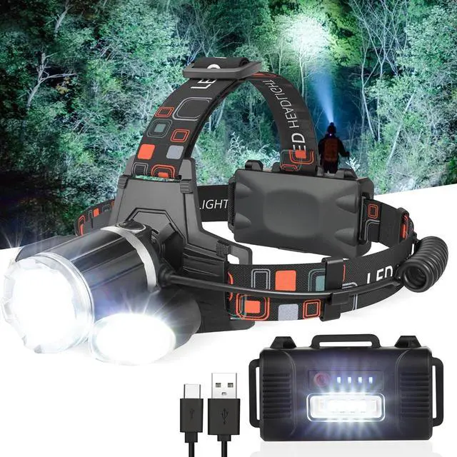 Main image of Rechargeable Headlamp, 10000 High Lumen Head Lamp, Super Bright LED Head Light Camping Accessories with Red Light, 4 Modes USB Recharge Flashlight, Waterproof Headlight Camping Gear for Adults