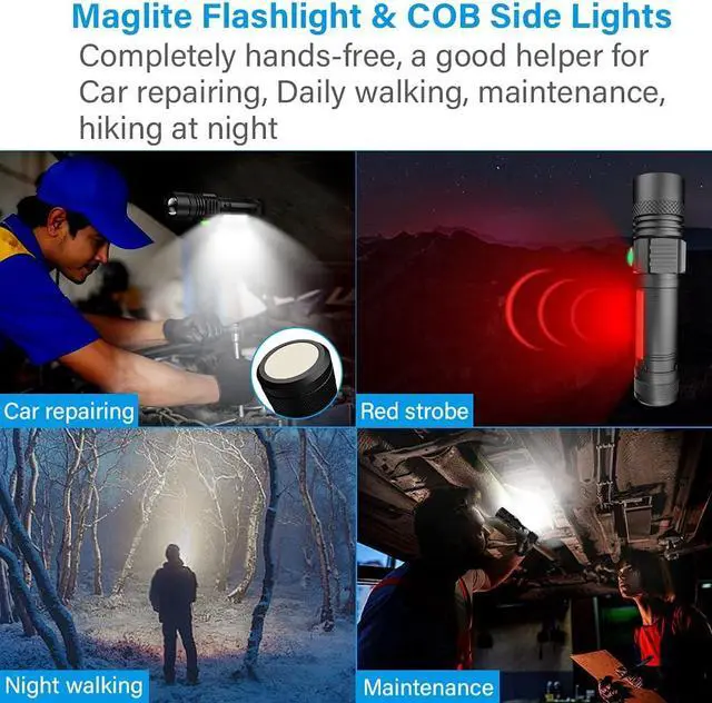 Alt view image 2 of 7 - USB Rechargeable Flashlight, LED Magnetic Flashlights Super Bright Tactical Flashlights with Cob Sidelight Waterproof Zoomable 6 Modes USB Rechargeable for Camping Emergency