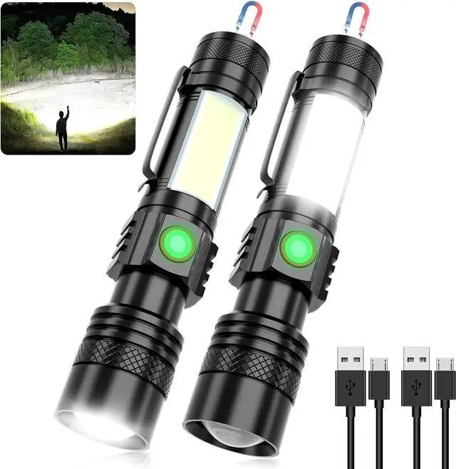 Main image of USB Rechargeable Flashlight, LED Magnetic Flashlights Super Bright Tactical Flashlights with Cob Sidelight Waterproof Zoomable 6 Modes USB Rechargeable for Camping Emergency