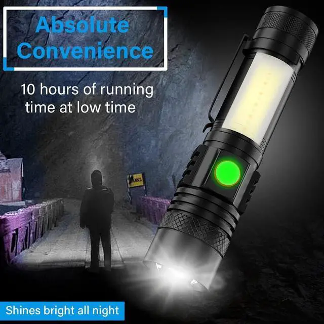 Alt view image 4 of 7 - USB Rechargeable Flashlight, LED Magnetic Flashlights Super Bright Tactical Flashlights with Cob Sidelight Waterproof Zoomable 6 Modes USB Rechargeable for Camping Emergency