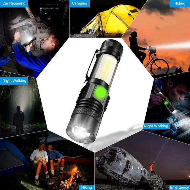 Alt view image 6 of 7 - USB Rechargeable Flashlight, LED Magnetic Flashlights Super Bright Tactical Flashlights with Cob Sidelight Waterproof Zoomable 6 Modes USB Rechargeable for Camping Emergency