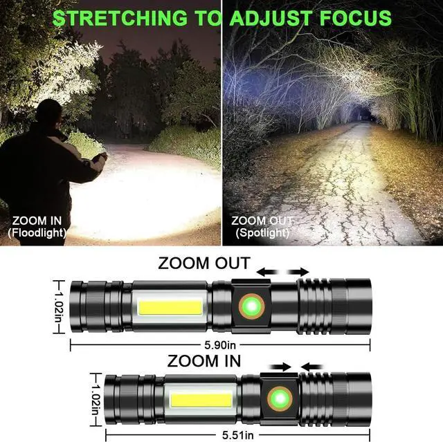 Alt view image 2 of 5 - Rechargeable Tactical Flashlight, Magnetic LED Flashlight with COB Work Light, Super Bright 2000 Lumens Flash Light 4 Modes Waterproof Zoomable Flashlight for Camping Emergency