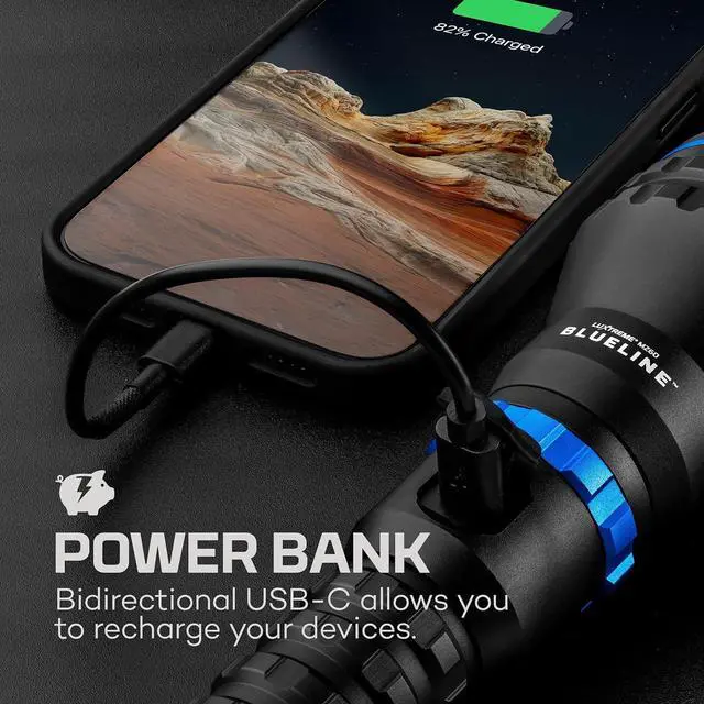 Alt view image 5 of 7 - NEBO LUXTREME MZ60 Blueline Flashlight & Portable Charger | 1,000 Lumens, 5 Light Modes, 0.62 Mile Beam Distance, Rechargeable LED Flashlight, Waterproof & Durable, Includes USB-C Charging Cable