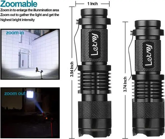 Alt view image 2 of 7 - Tactical Flashlight Super Bright LED Mini Flashlights with Belt Clip Zoomable 3 Modes Waterproof - Best EDC Flashlight for Gift Hiking Camping Hurricane & Power Outage (4 Pack)
