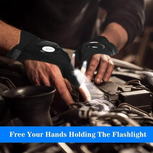 Alt view image 3 of 7 - LED Flashlight Gloves, Gifts for Men Him Boyfriend Husband, Cool Gadget Finger Lights Waterproof for Camping Fishing Repairing, Fathers Day Christmas Birthday Gift