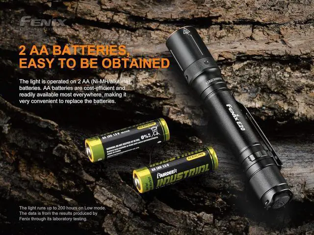 Alt view image 5 of 7 - Fenix E20 V2 350 Lumen LED Tactical Flashlight with Two EdisonBright AA Alkaline Batteries